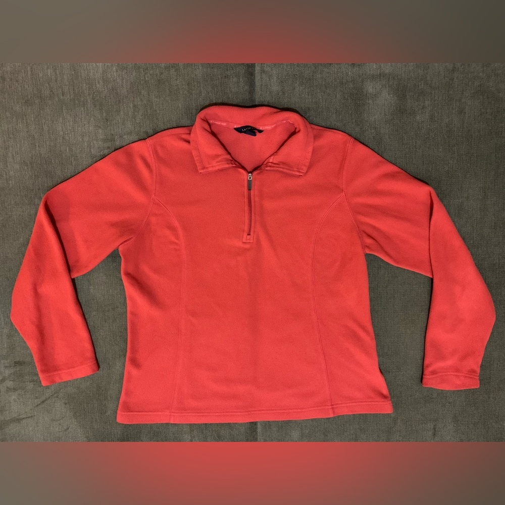 🌻Lands End Women's Medium Petite Quarter-Zip Coral Pink Fleece
